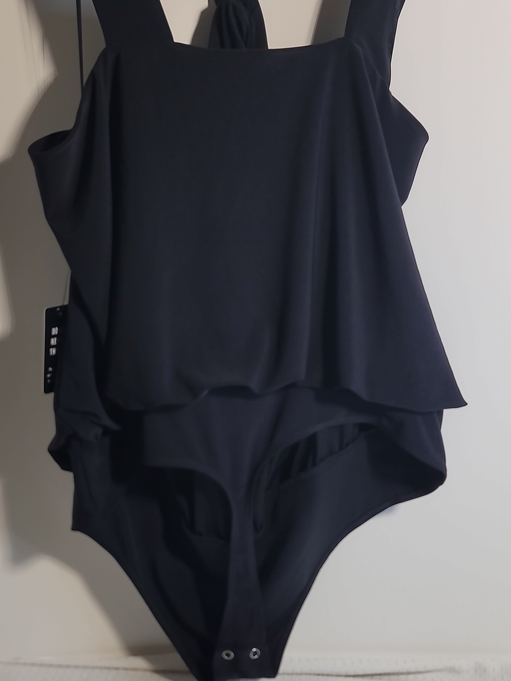 Express Black Ribbed One-Piece with Branded Neckline